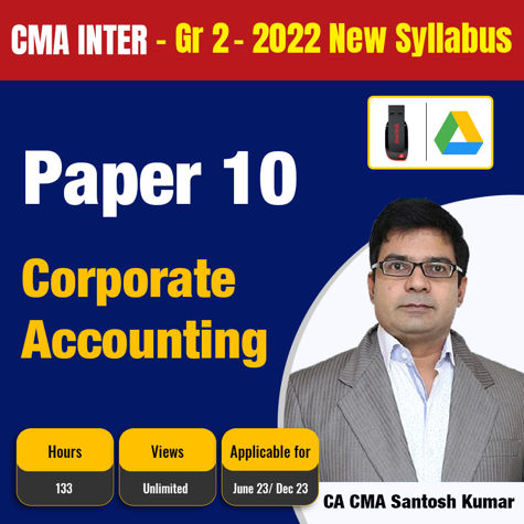 Picture of Cma inter group 2 Paper 10-Corporate Accounting  by CA CMA Santosh Kumar